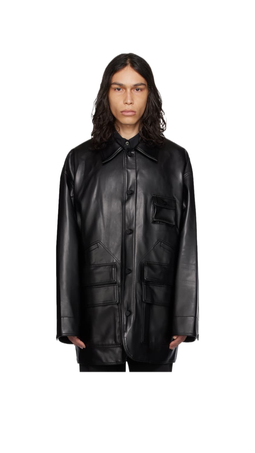 우영미 하드웨이 블랙 페이스 레더 자켓 상품이미지1