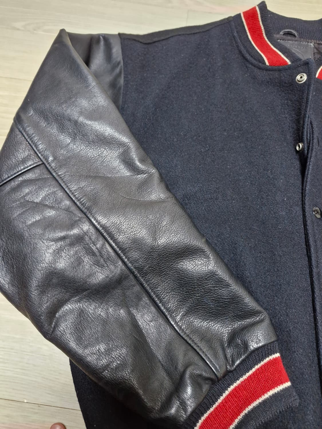 [L] 90s golden bear 골든베어 레더 바시티 자켓 미국제조 상품이미지3