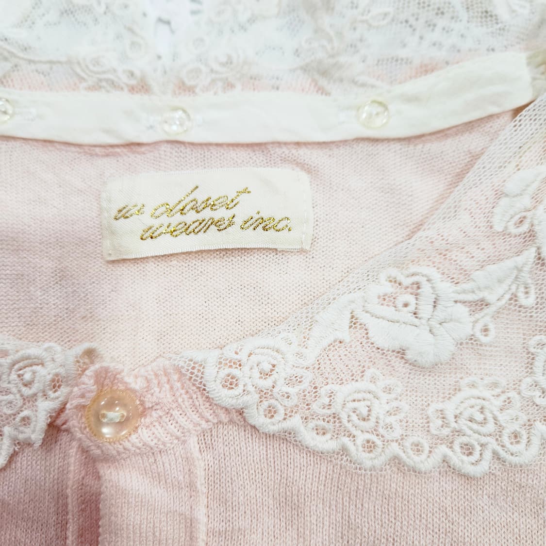 레이스 카라 핑크색 가디건 상품이미지8