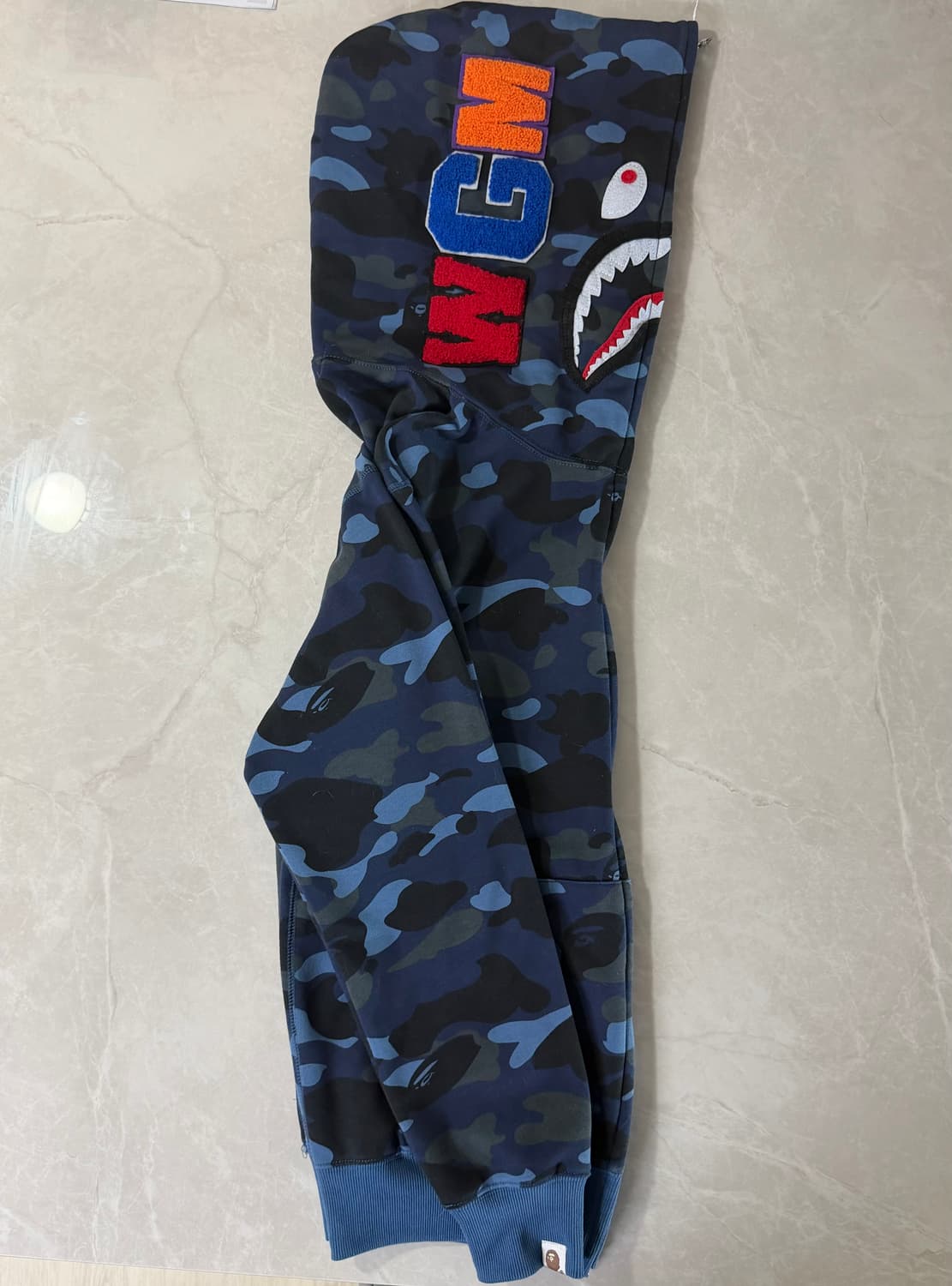 베이프 컬러 카모 샤크 풀 집업 후드 네이비 상품이미지3