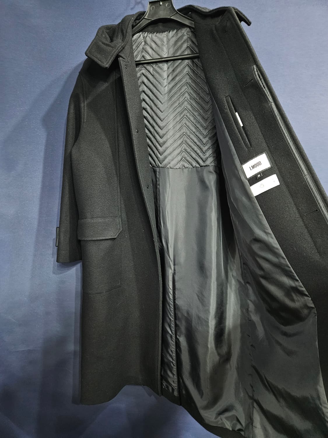 엘무드 블랙컬러 남성 세미오버핏 100 후드 롱코트  상품이미지8