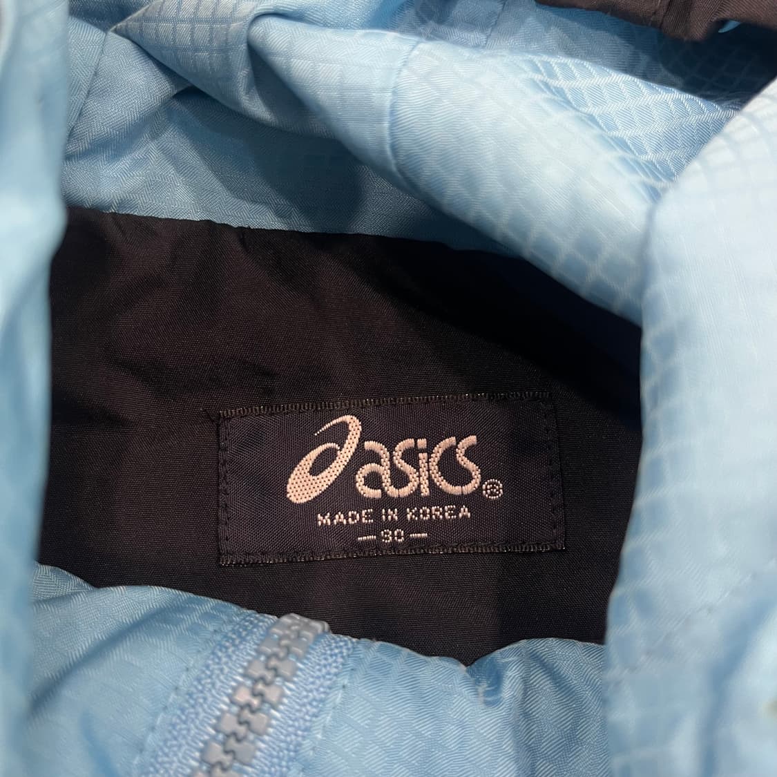 90 아식스 네이비/블루 후드 바람막이 자켓 상품이미지5