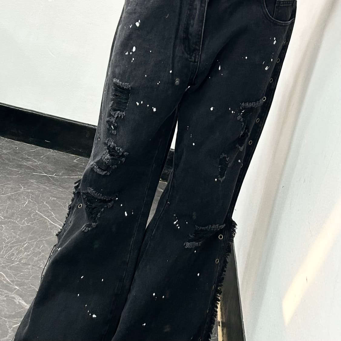 웨스턴 프린지 페인팅 부츠컷 블랙진 상품이미지3