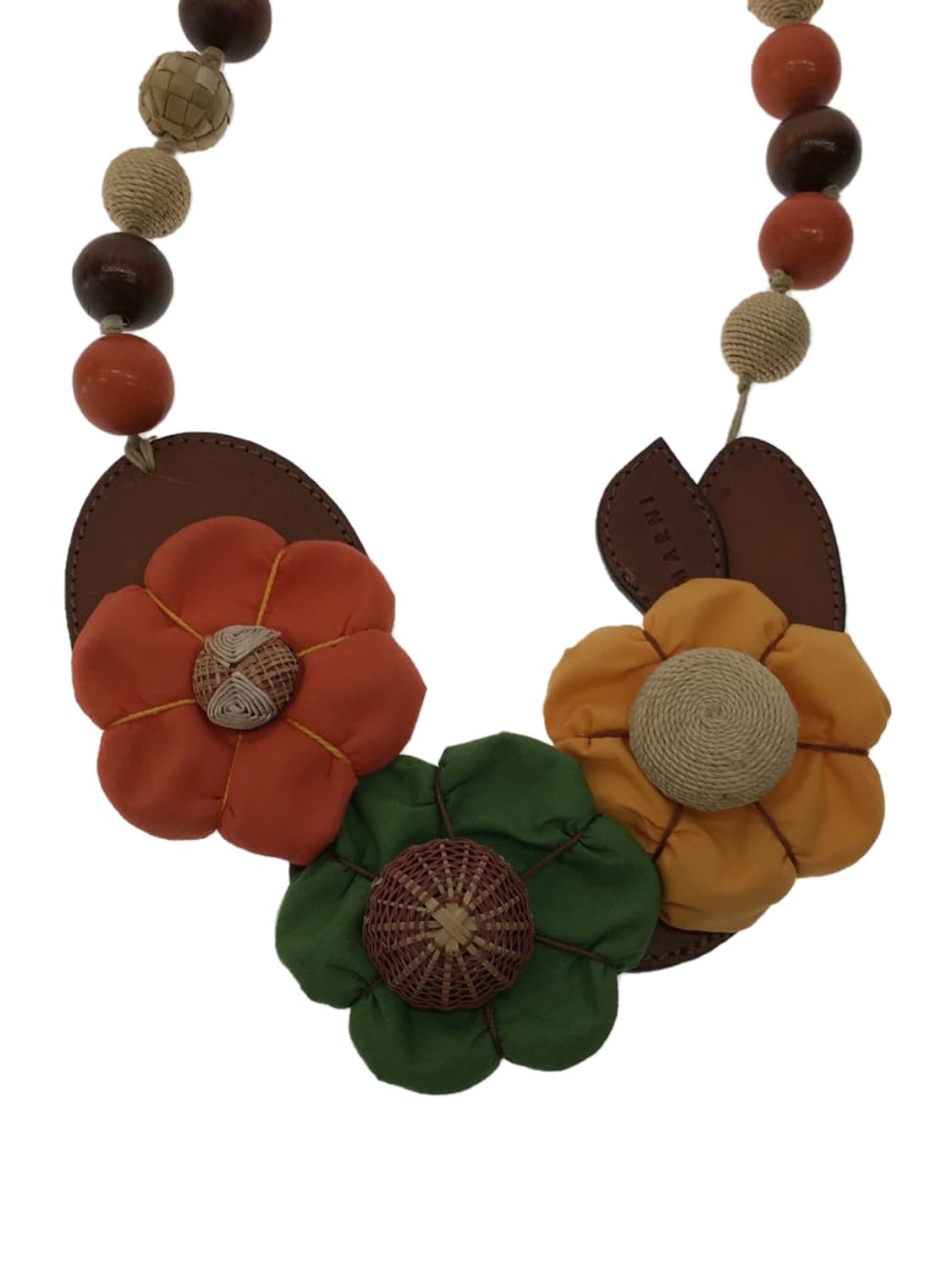 MARNI 마르니 아카이브 패브릭 플라워 아플리케 우드 비즈 목걸이 상품이미지5