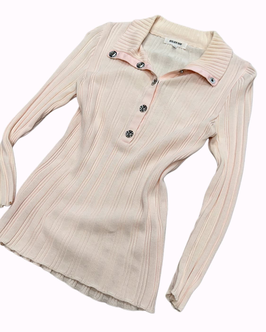pink ribbed snap t-shirt 상품이미지2