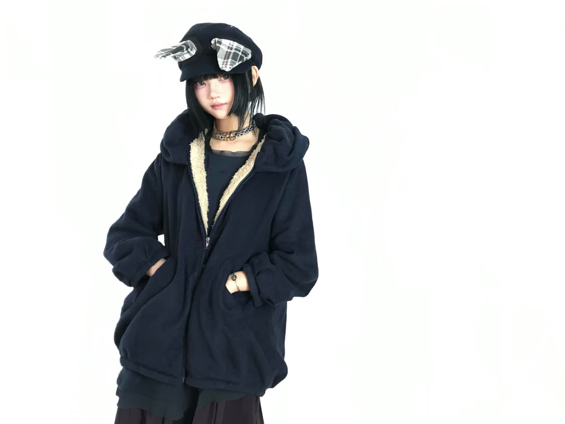 Navy puff balloon fleece zip-up 상품이미지3