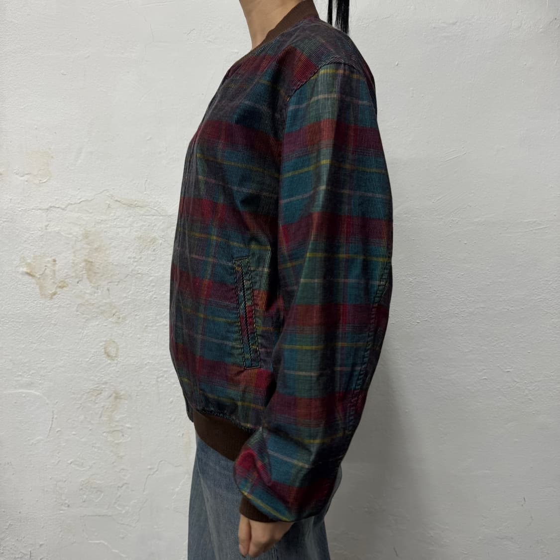 빔즈+ 네이비 레드 믹스 체크패턴 코튼 코듀로이 스포츠 블루종 자켓 상품이미지2