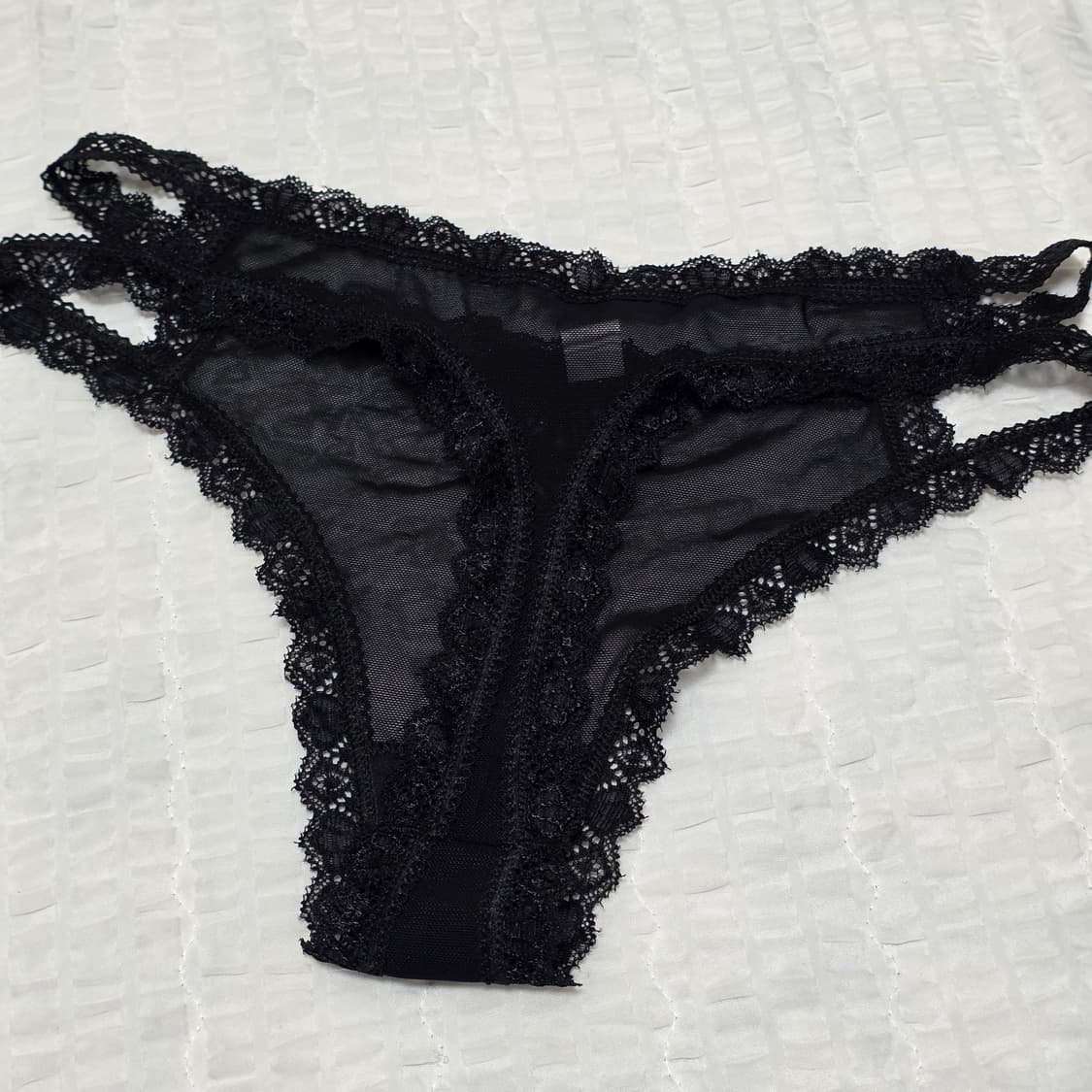 블랙 레이스 크로스 폴드 시스루 t팬티 상품이미지2