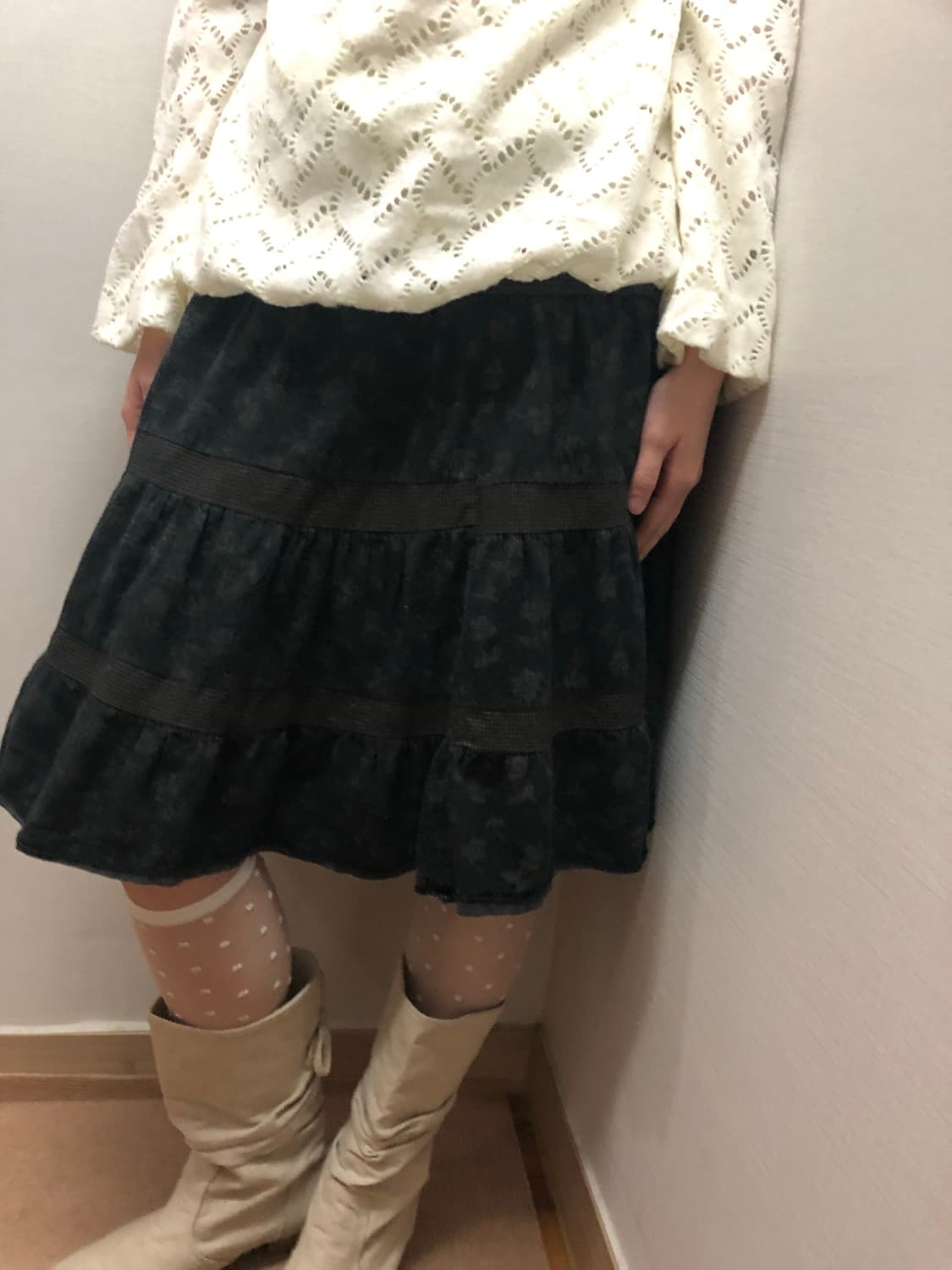 빈티지 딥 카키 모리 프릴 스커트 상품이미지2