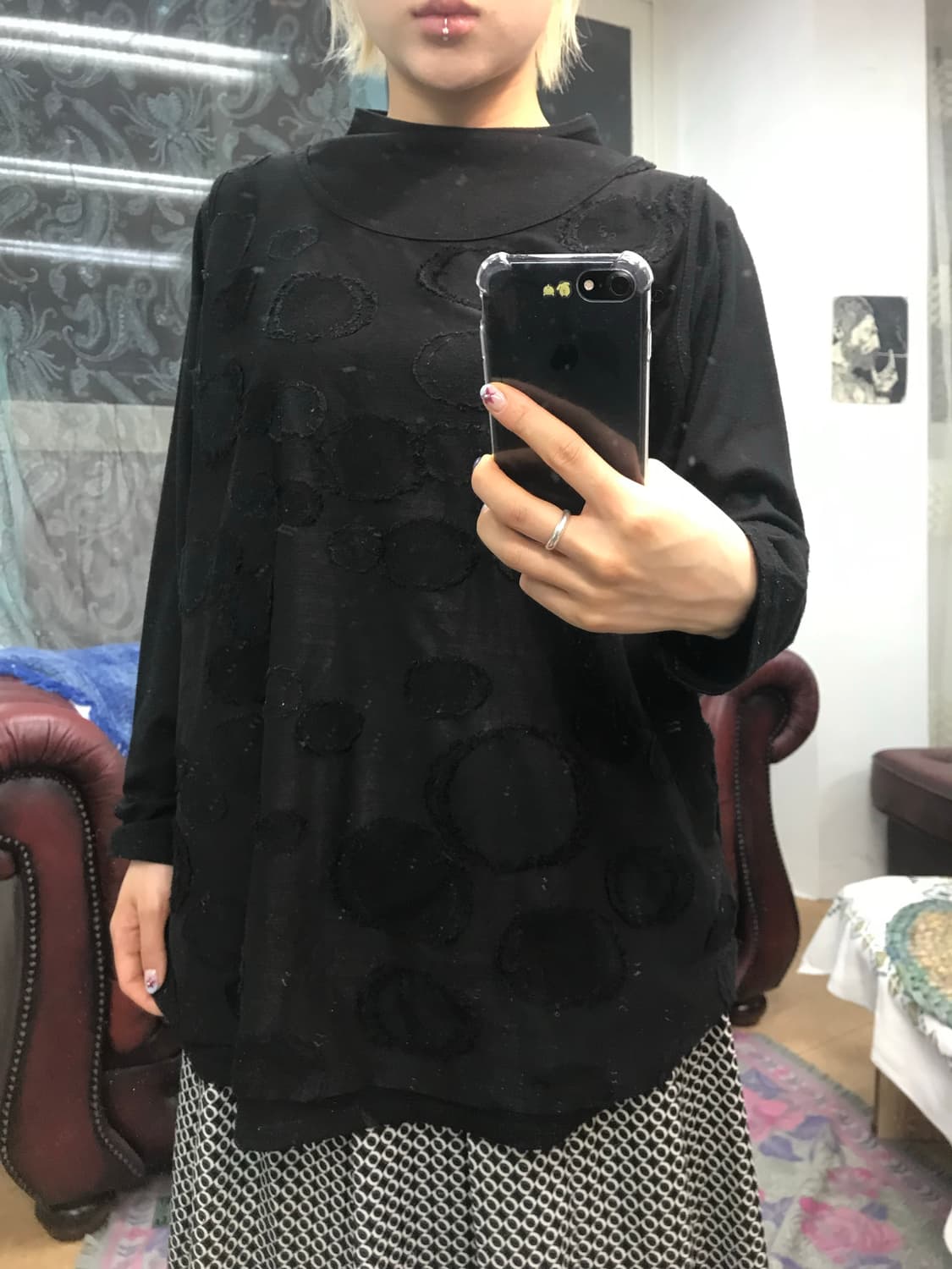 빈티지 여성 도트 레이어드 롱슬리브 긴팔 티  상품이미지2
