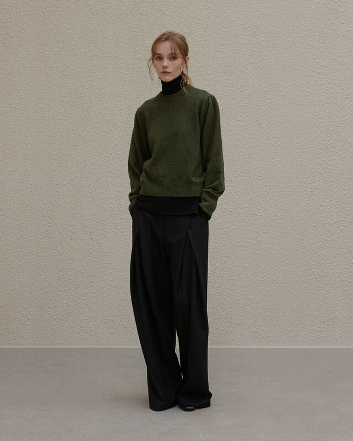 노머 * Mutton sleeve knit Khaki 상품이미지4