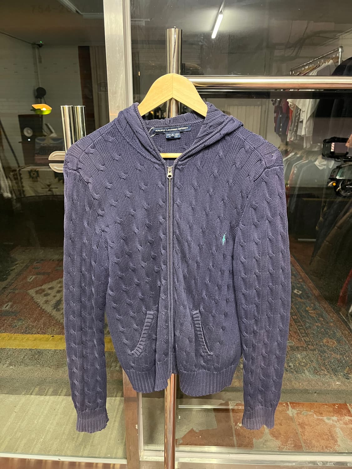 폴로 랄프로렌 네이비 케이블 니트 집업 후드 M 상품이미지1