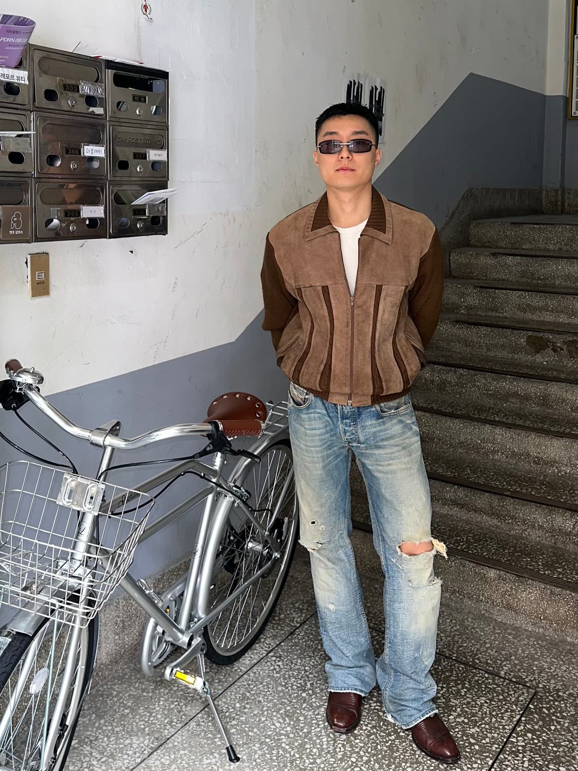 90’s Japanese Cow-suede aged knit jacket 상품이미지1