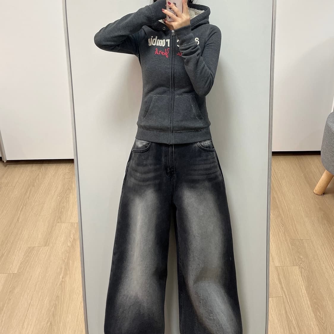 아베크롬비 딱붙핏 양털안감 그레이 후드집업 상품이미지2