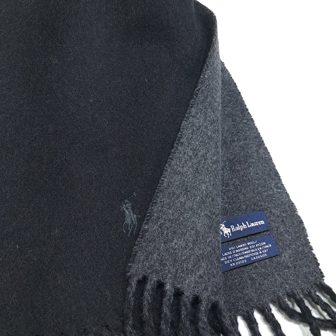 MX563 폴로 90s 이태리판 램스울 양면 블랙차콜 머플러 목도리 상품이미지6