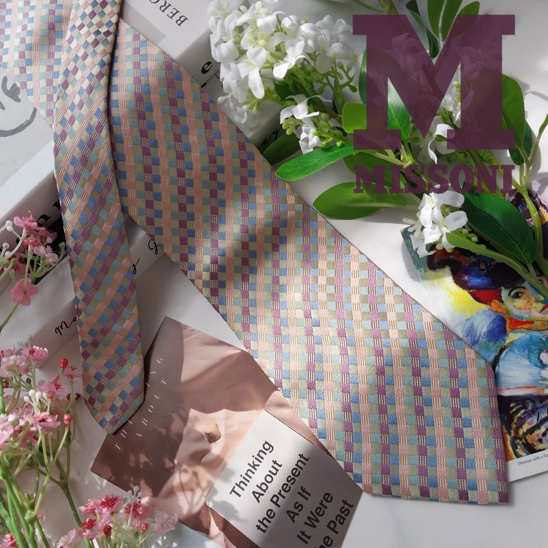 미쏘니 넥타이 베이지 체크 패턴 9.2cm A+등급 K2202 상품이미지1