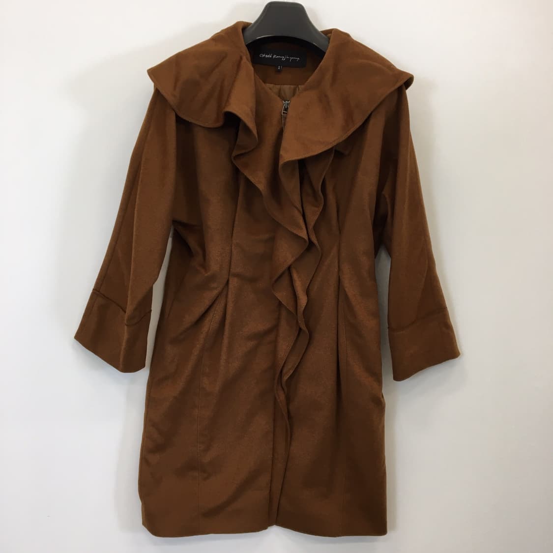 오브제 캐시미어 프릴 카멜 집업코트 66  상품이미지1