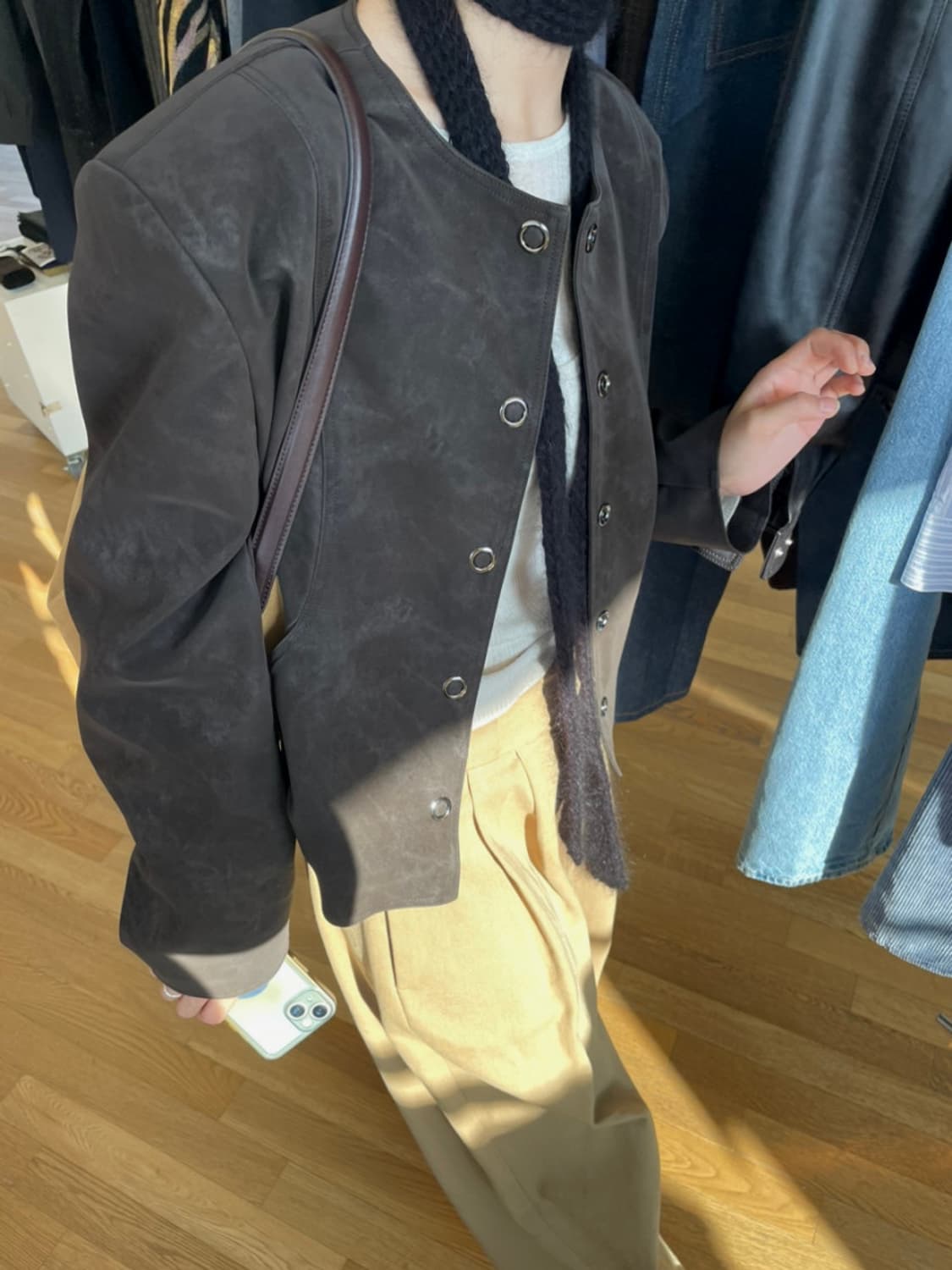 뮤로우 워싱 노카라 스웨이드 자켓 상품이미지2