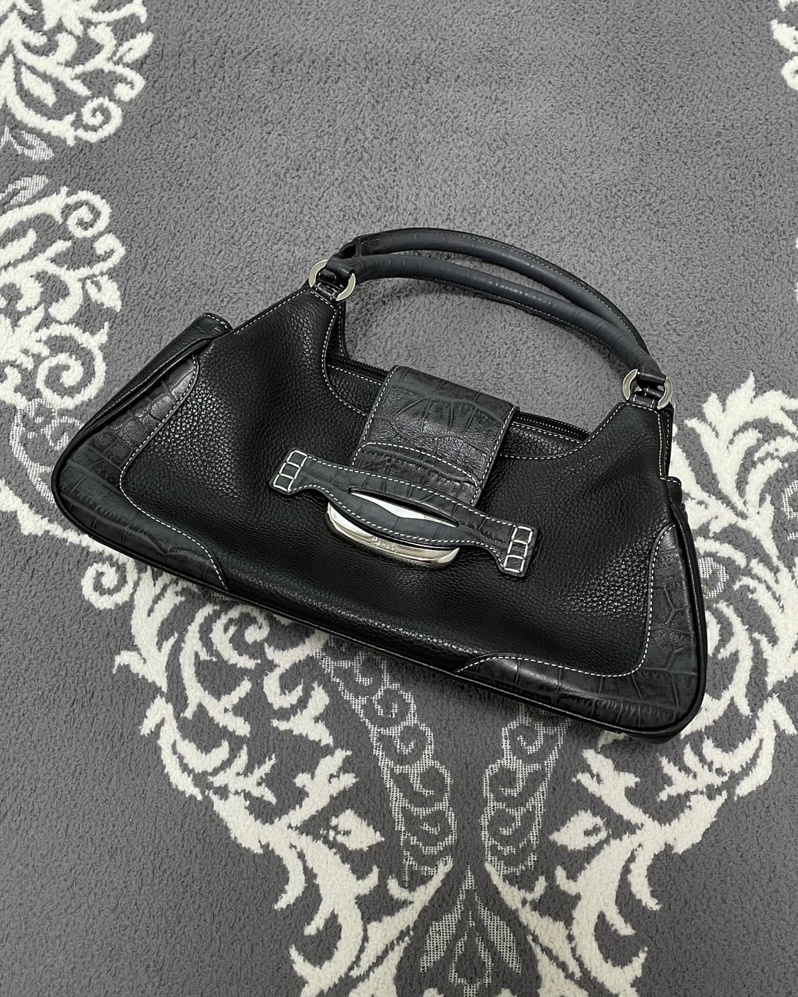 None Black Python Trim Handbag 상품이미지1