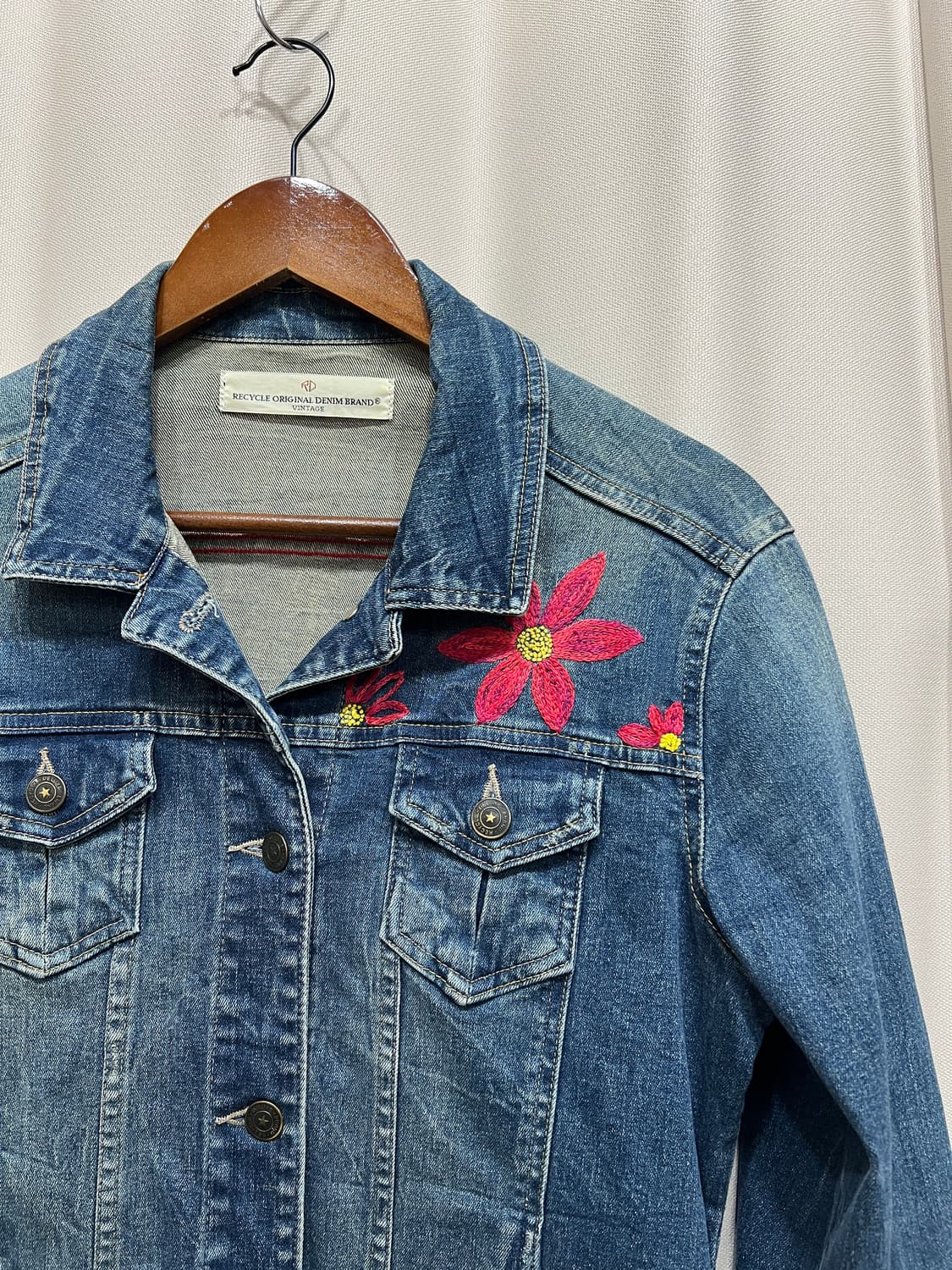 리사이클 오리지널데님 플라워 자수 데님 트러커 자켓 상품이미지3