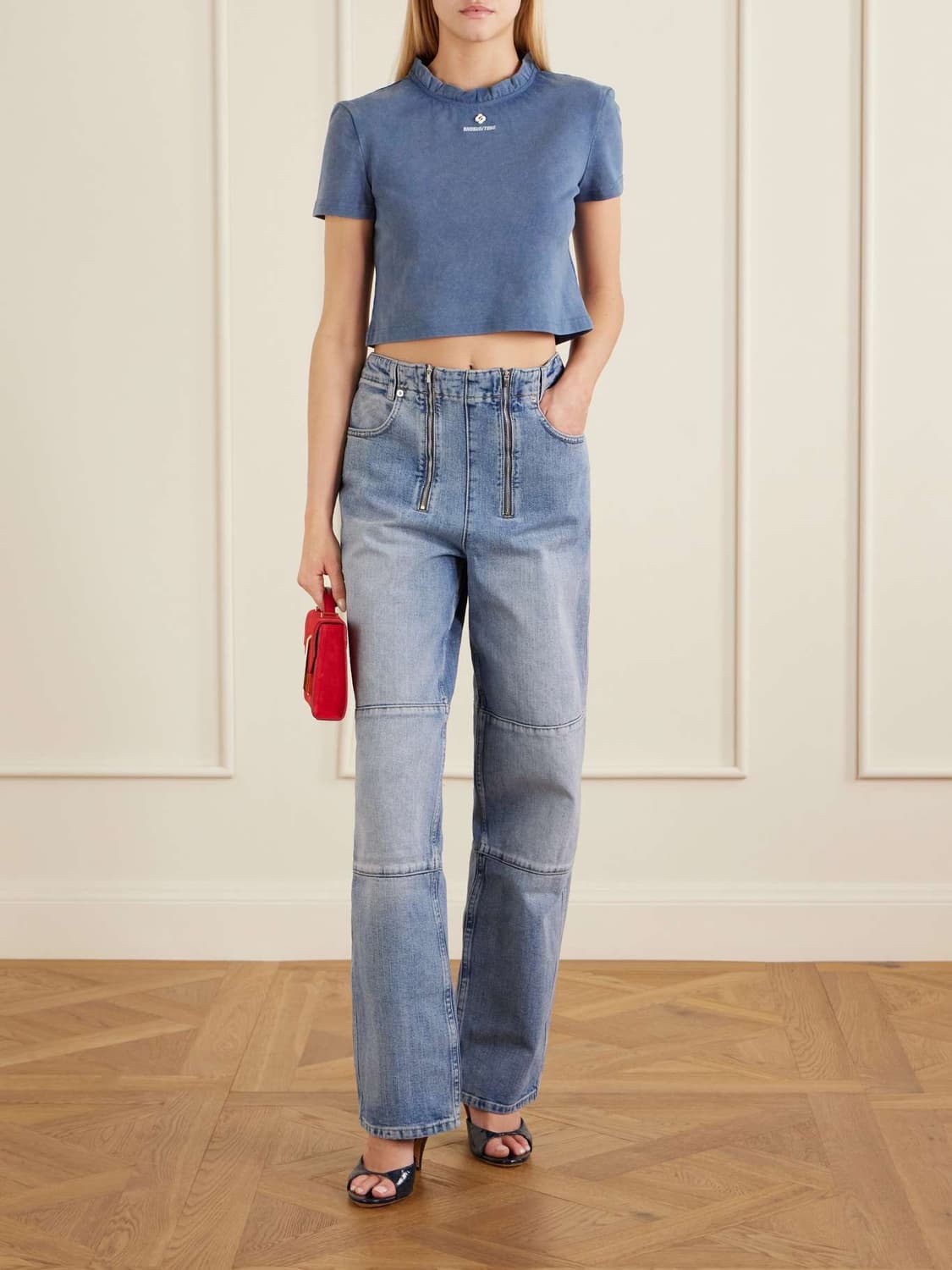 [8,10]슈슈통 26ss Wave 레이스 카라 티셔츠/블루 상품이미지4