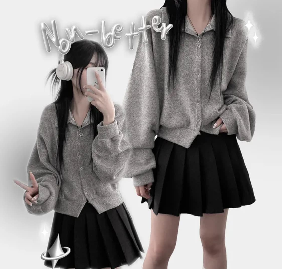 벌룬 카라 단추 아방 가디건 그레이  상품이미지1