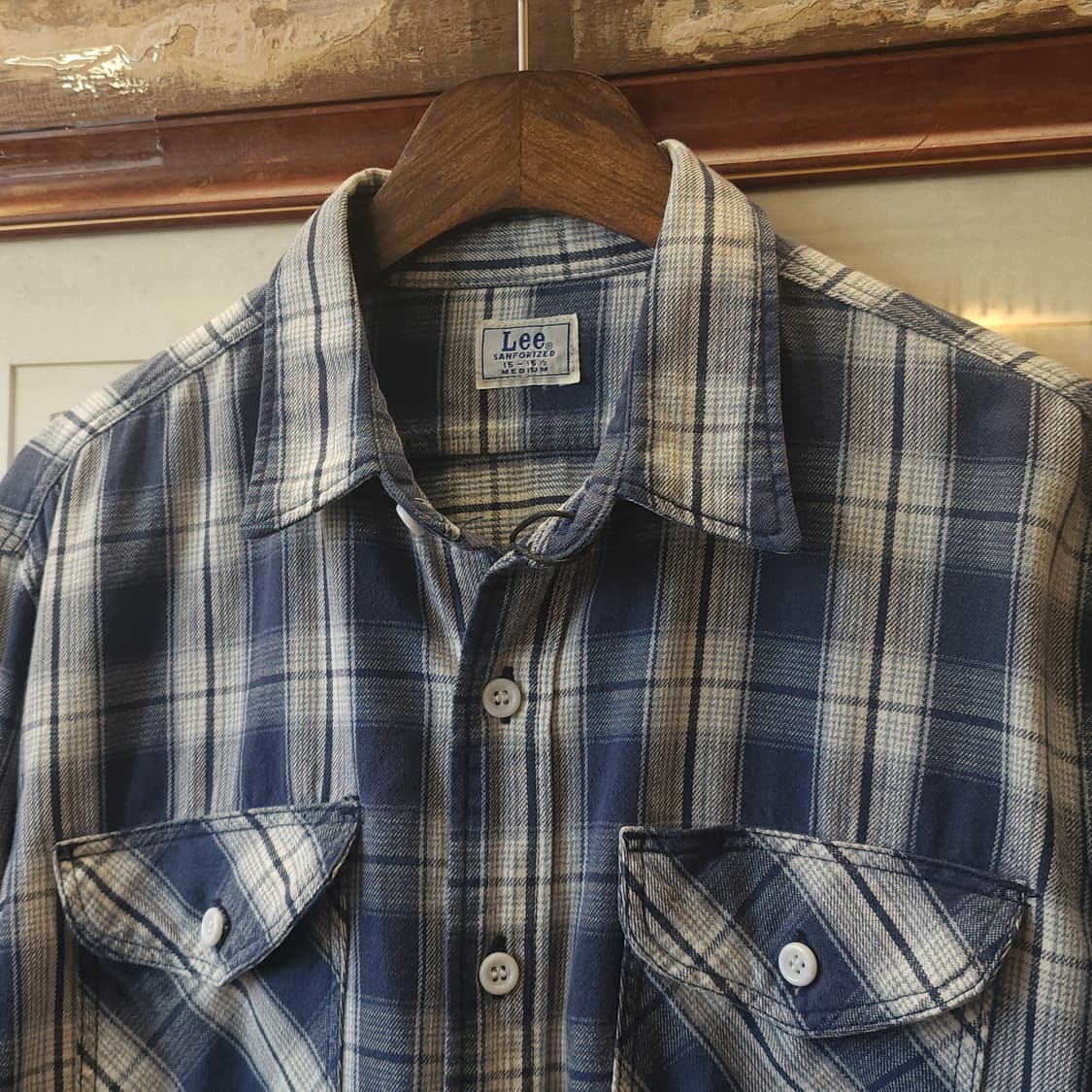 90s Lee 빈티지 체크셔츠 아메리칸 빈티지 플란넬 워크셔츠 블루 m 상품이미지3