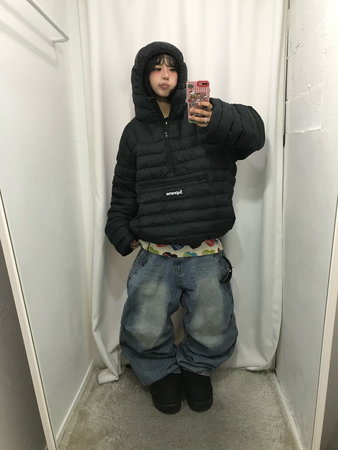 슈프림 마이크로 다운 하프 집 후드 풀오버 블랙 - 23FW 상품이미지5