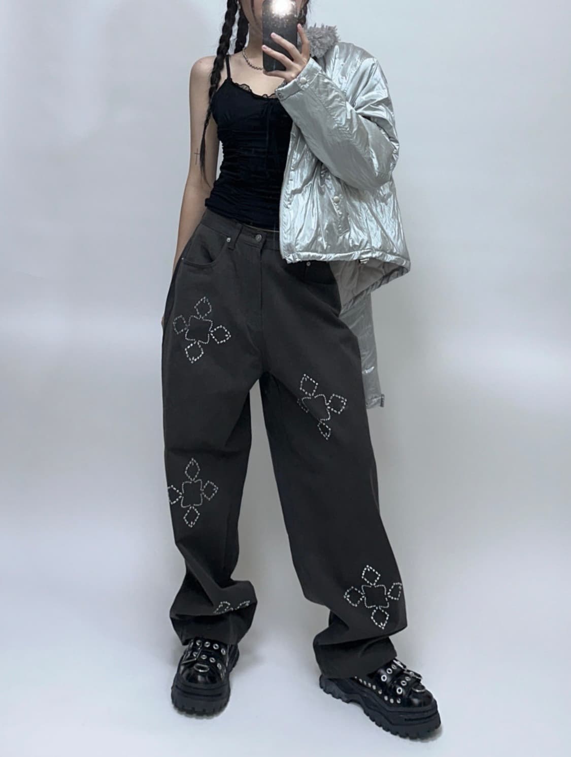 큐빅 핫픽스 와이드 팬츠 상품이미지2