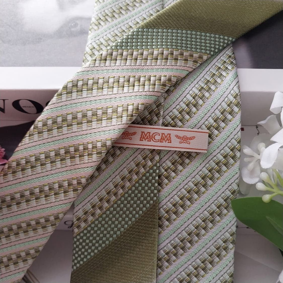 MCM 실크 그린 스트라이프 텍스처 넥타이 8.7cm A+등급 K1608 상품이미지6