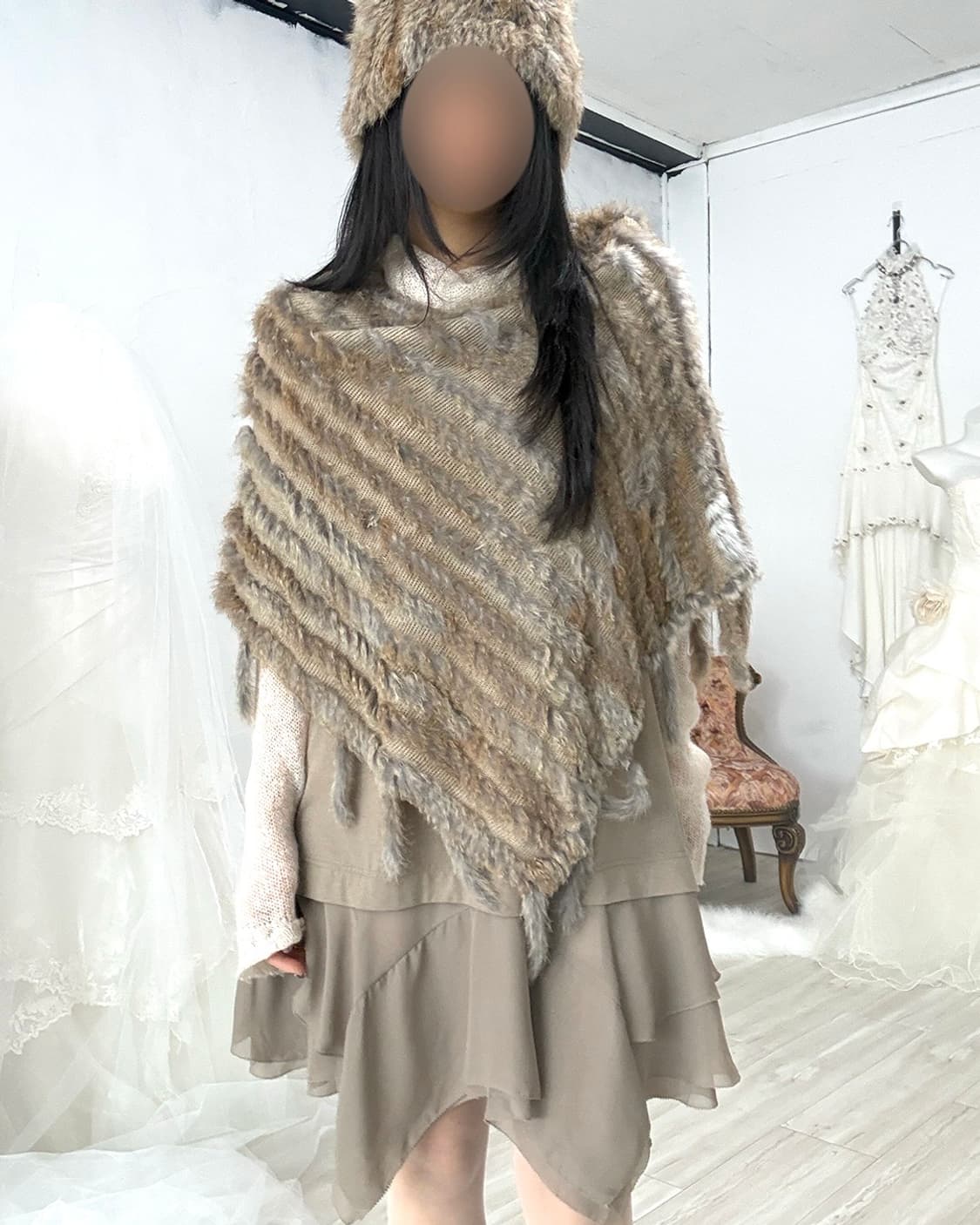 Mix brown rabbit fur cape 상품이미지2