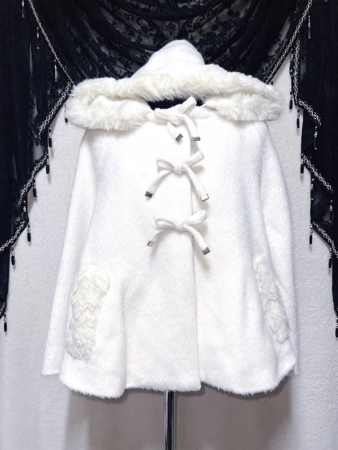 리즈리사 화이트 퍼후드 케이프 판초 망토 달천깔 핀터 로걀 갸루 사와코 상품이미지8