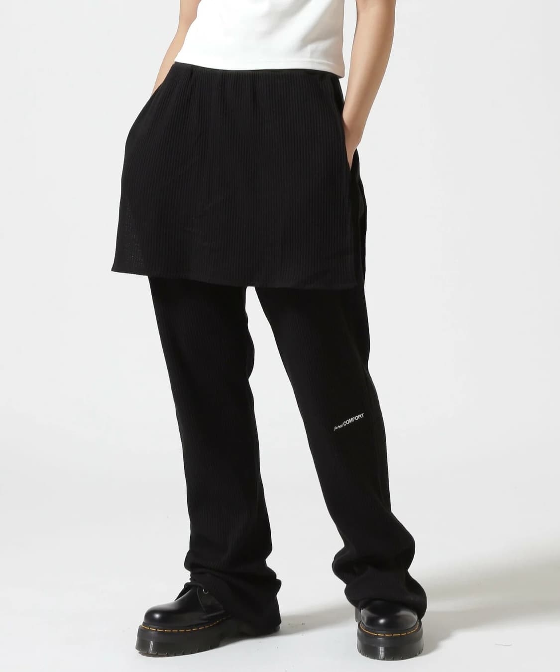 지초이 컴포트 24-003 와플 슬림 레이어드팬츠 블랙 상품이미지2