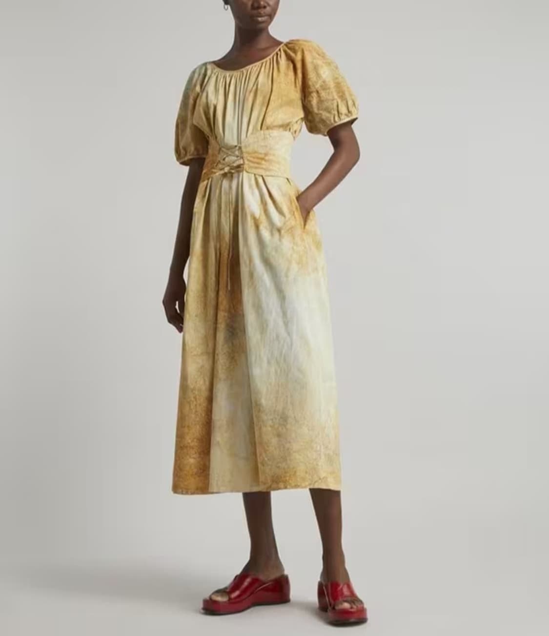 팔로마울 오가닉 포플린 코튼 코르셋 디테일 패턴 맥시 원피스 상품이미지1