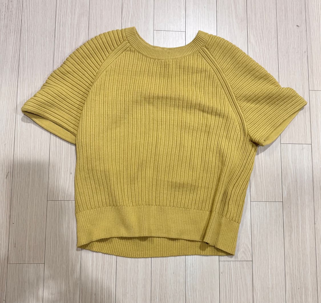 55 55반 띠어리 머스타드 반팔 골지 코튼 니트 스웨터 상품이미지4