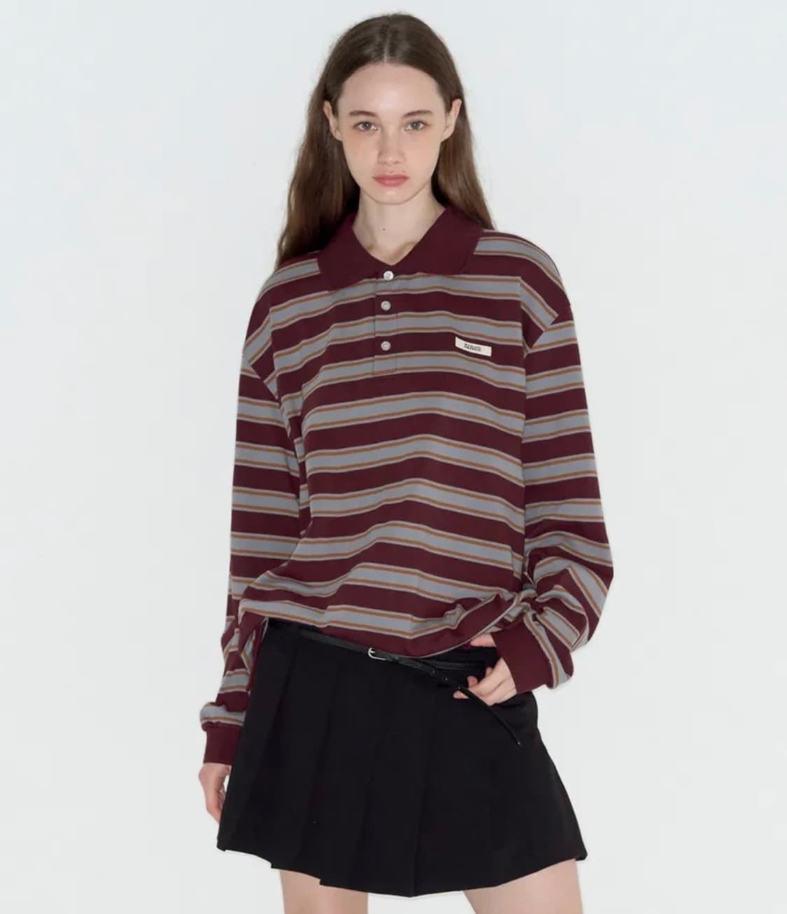 락케이크 Striped Polo T-Shirt - Wine 상품이미지1