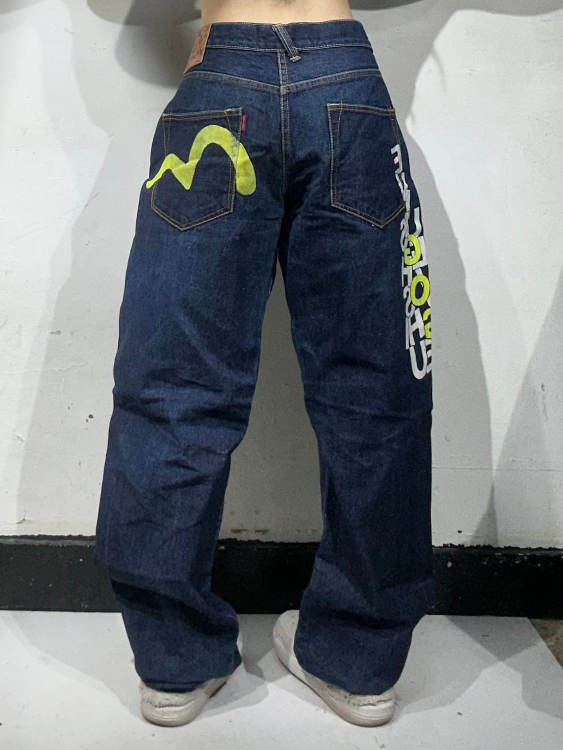 에비수 중청 극희귀 사이즈 사이드 프린팅 빅 데님 팬츠 청바지 상품이미지3