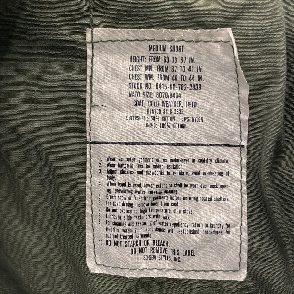 M/S 70s M65 필드 자켓 미군 오리지널 밀리터리 황동 지퍼 야상 상품이미지9