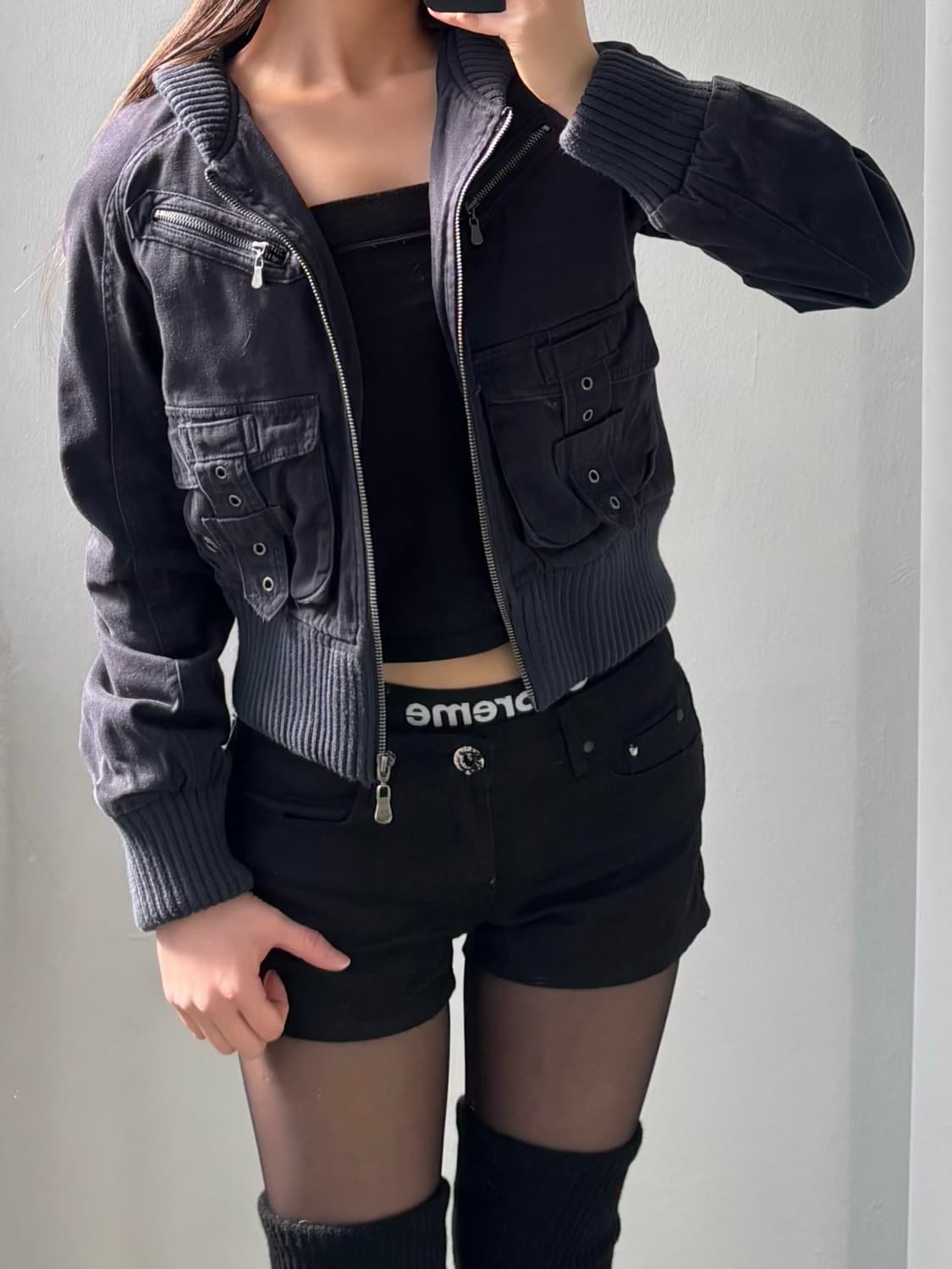 Vintage Dark Navy Crop Zip-up Jacket 상품이미지3