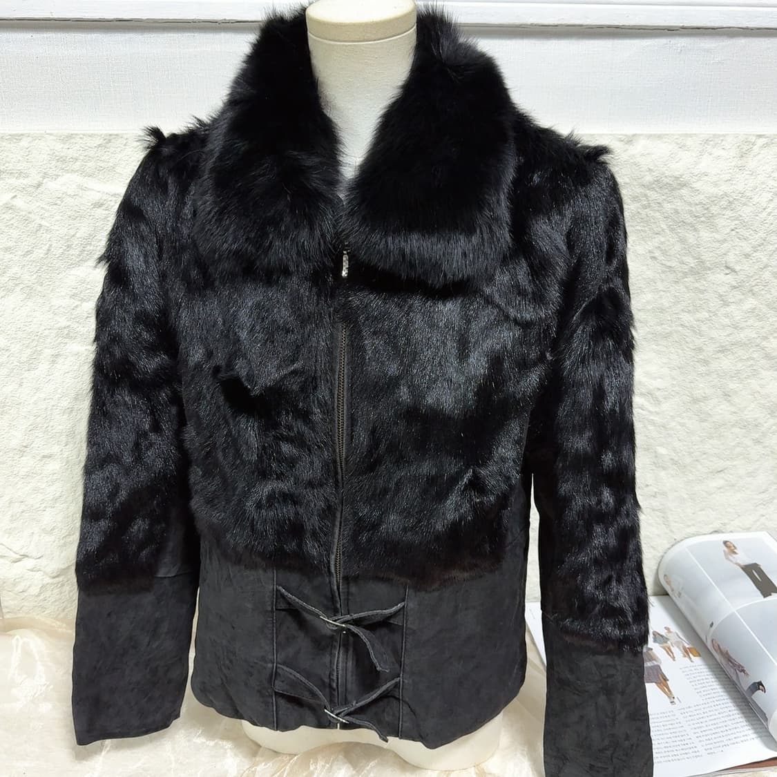 빈티지 고딕 폭스퍼 칼라 염소새끼털 양털 되지가죽자켓 상품이미지1