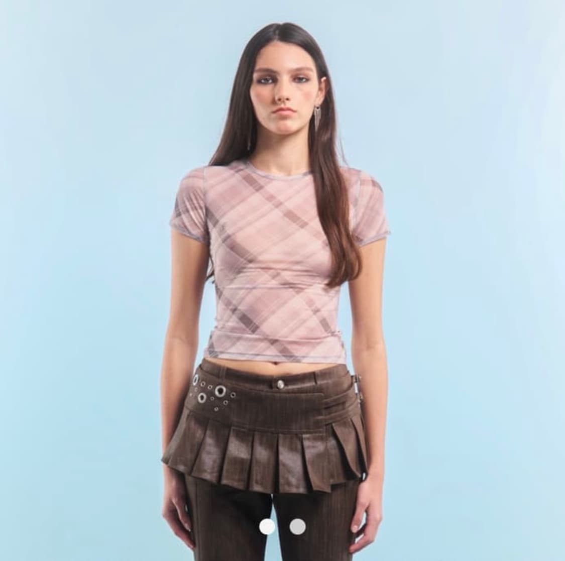 2000 아카이브스 브라운 체크 시스루 티셔츠 상품이미지1