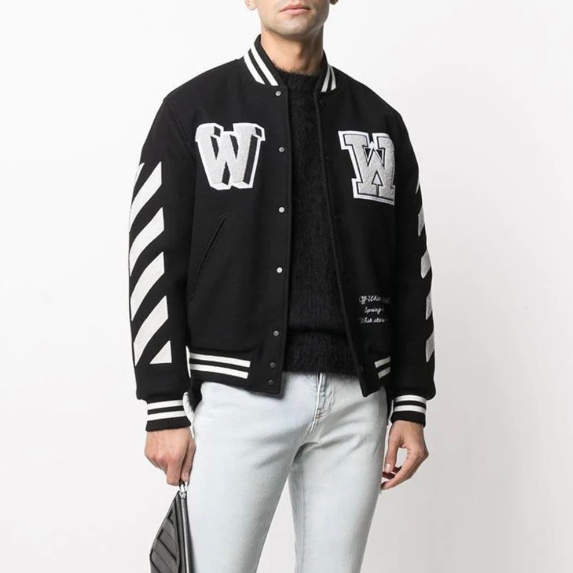 [S급/2XL] 오프화이트 바시티 봄버 자켓 블랙 상품이미지8