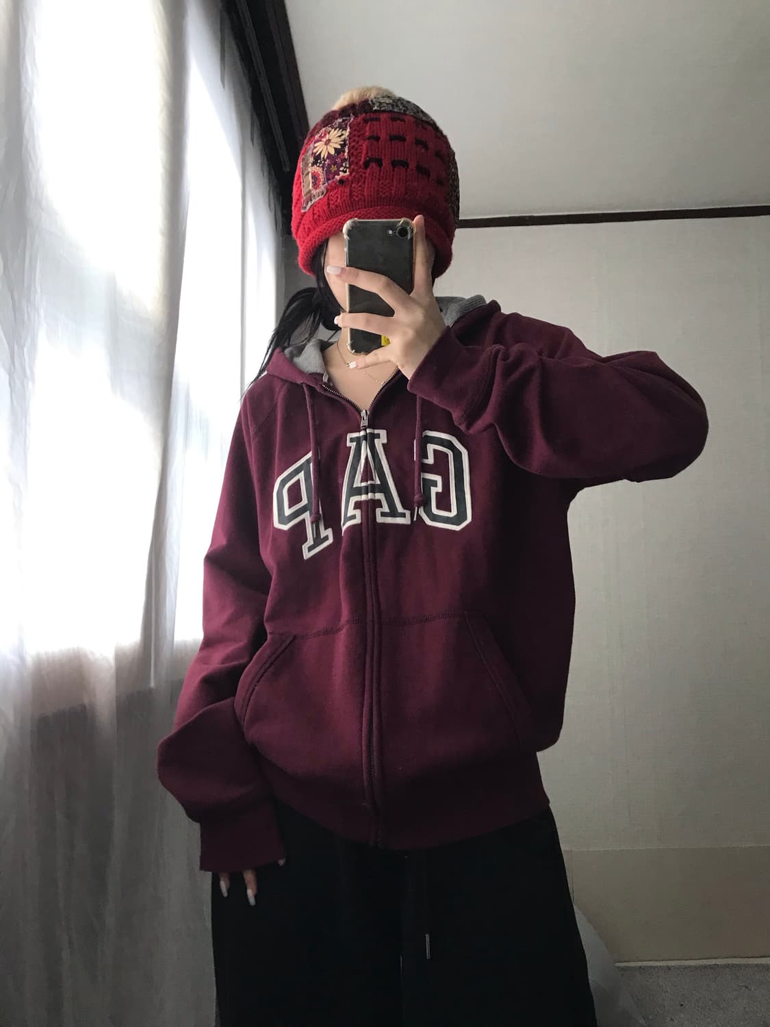 갭 버건디 후드집업 상품이미지1