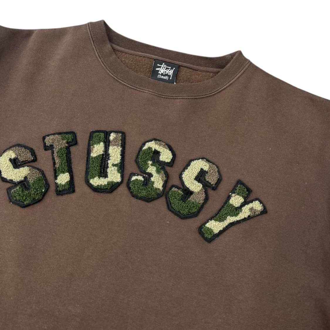 90‘s 올드 스투시 브라운 카모 플러피 로고 맨투맨 스웻셔츠 상품이미지4