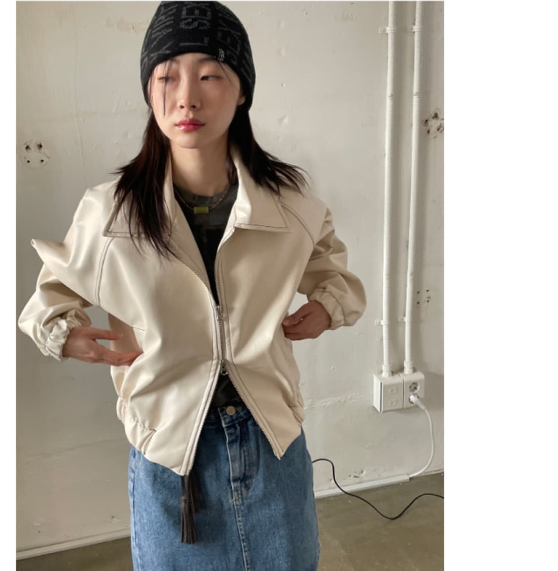 새상품) 김아홉 9.HOPE 스티치 레더 자켓 상품이미지1