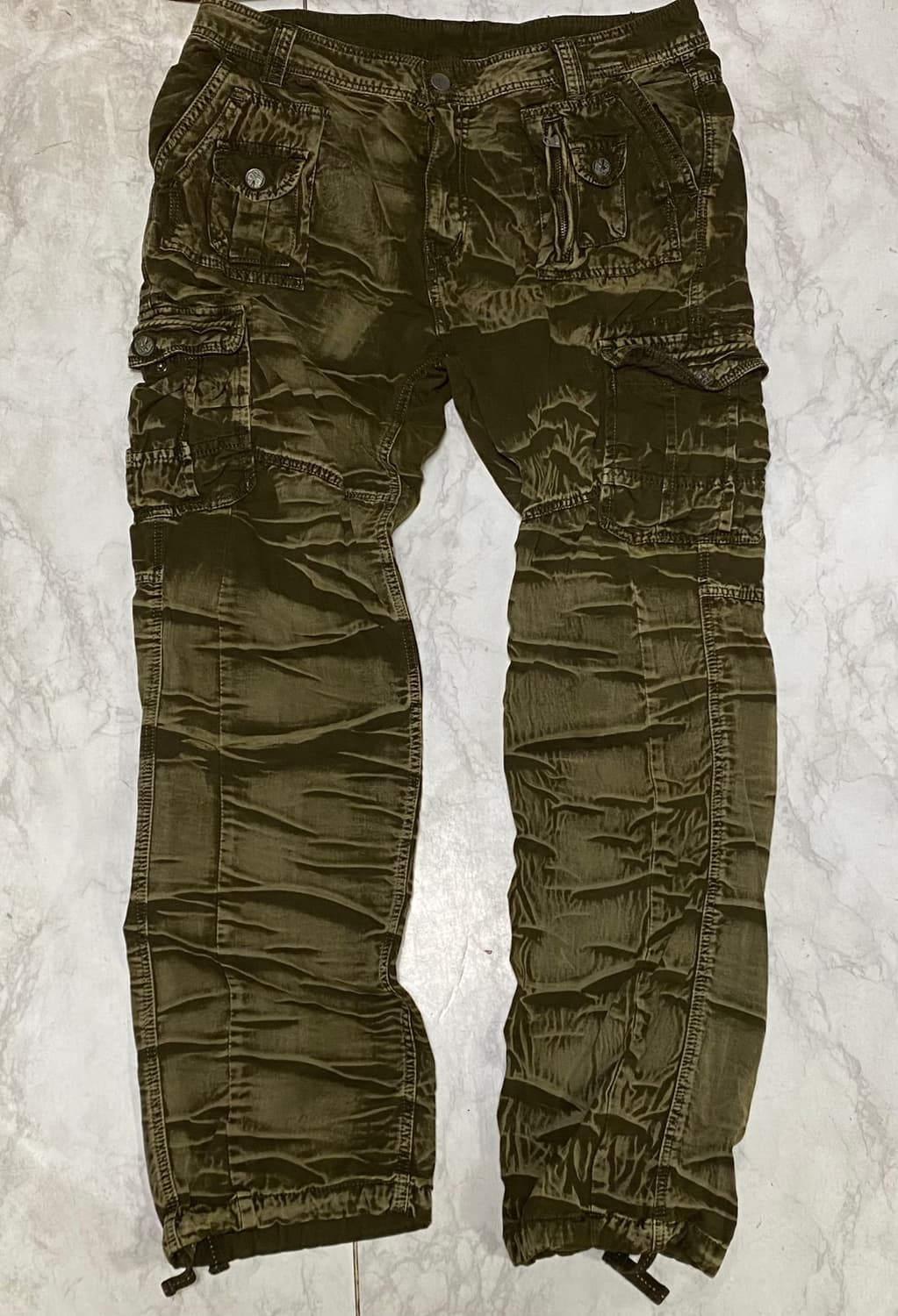 빈티지 워싱 카고 바지 올리브 허리 36인치 상품이미지1