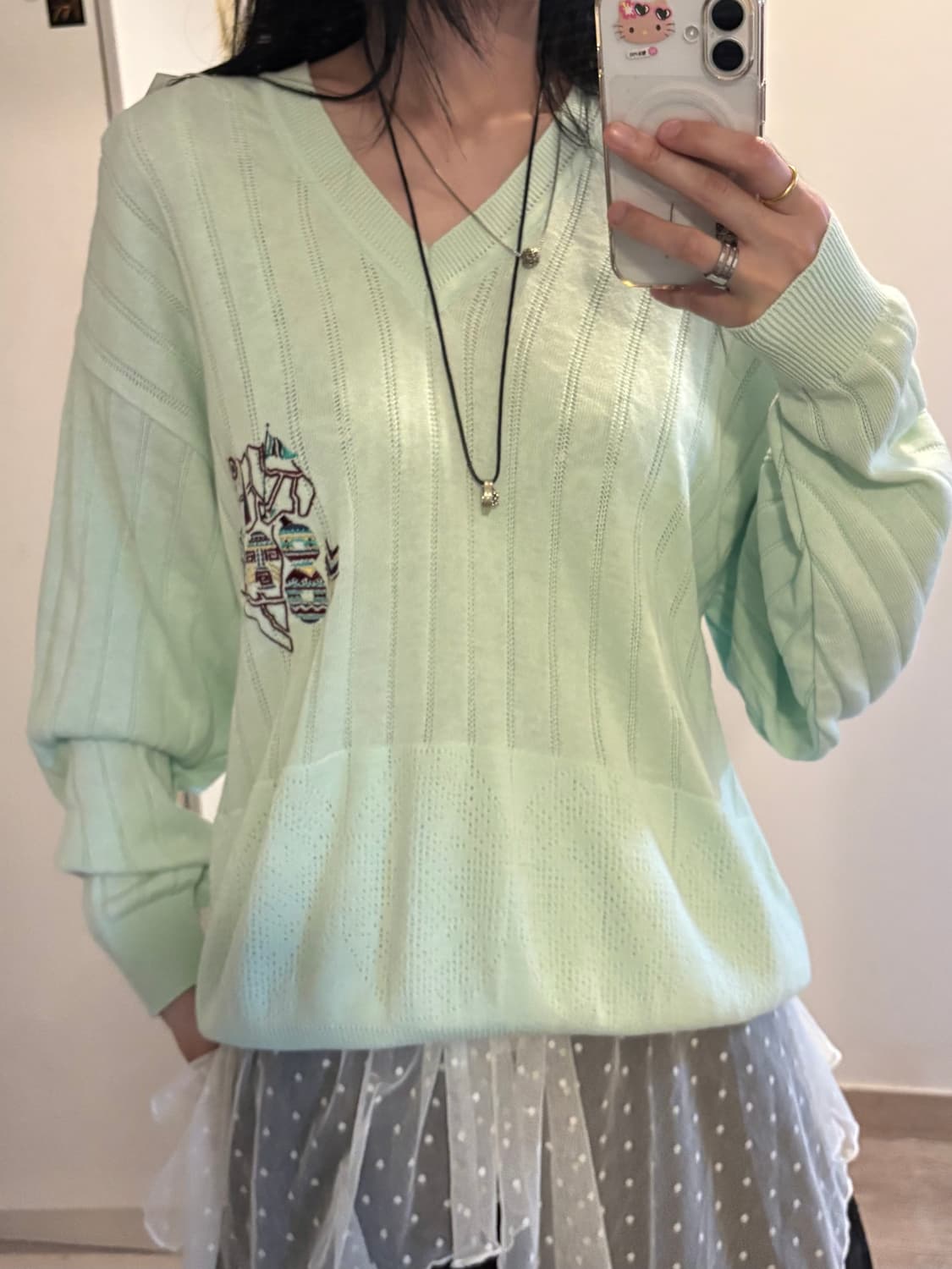 Japanese vintage mint embroidered knit 상품이미지2