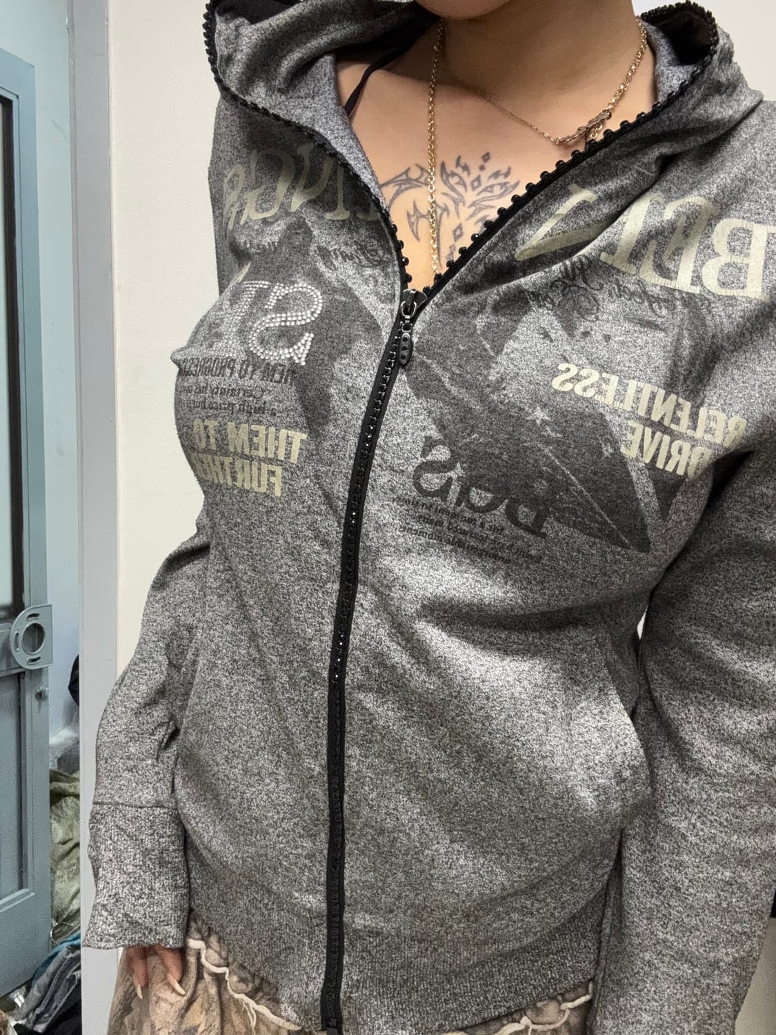 갸루펑크 큐빅지퍼 후디 상품이미지2