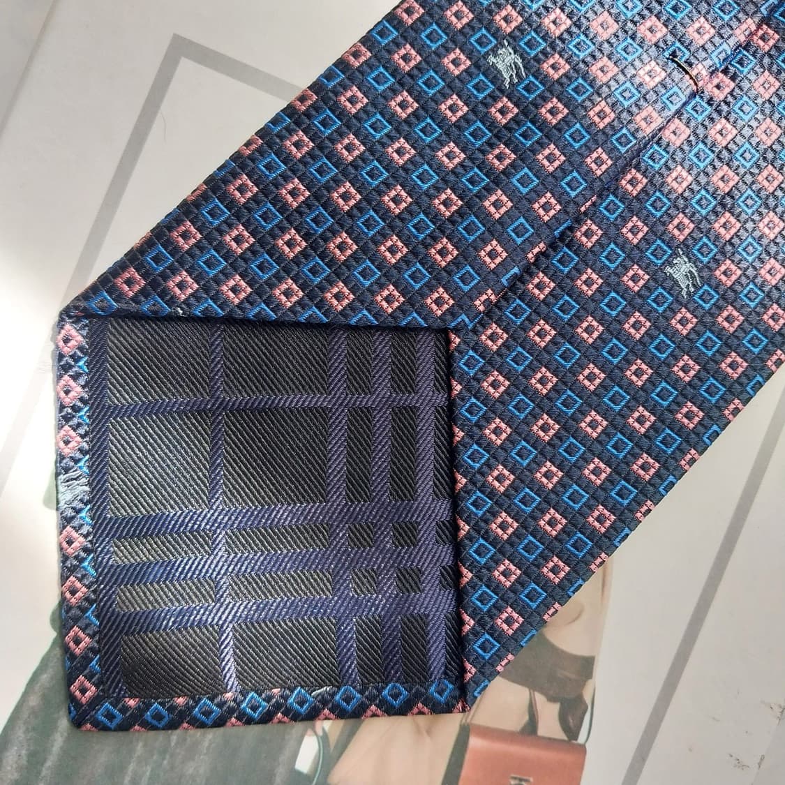 버버리 네이비 체크 자카드 넥타이 9.5cm S~A+등급 K2538 상품이미지7