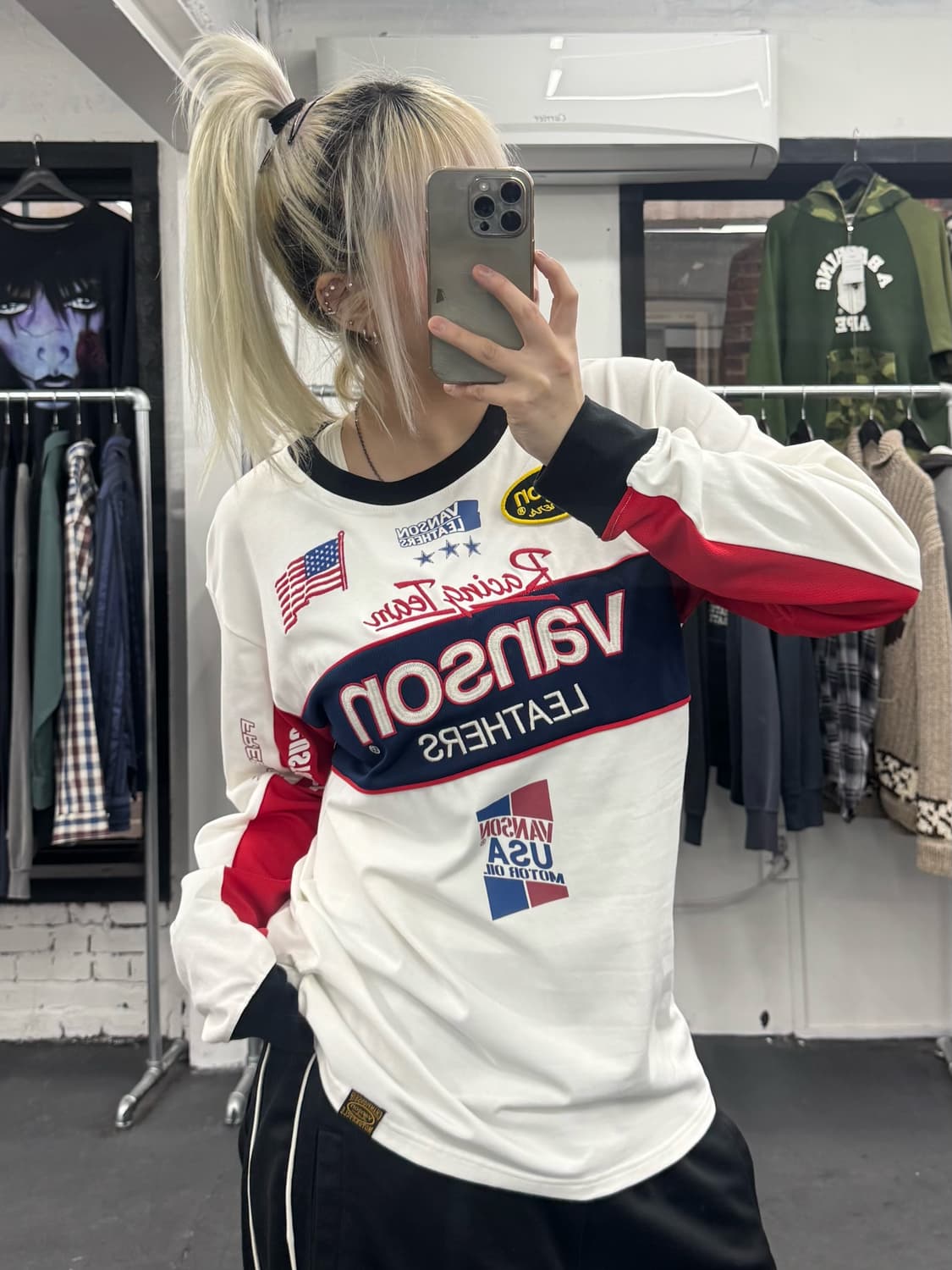 밴슨 레더 사이드 메쉬 바이커 롱슬리브 상품이미지2